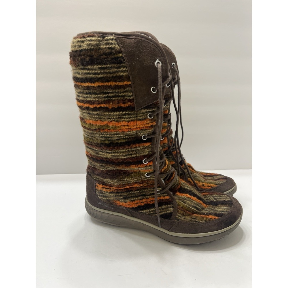Merrell Women's Pechora Sky Boots Expressive Orange Faux Fur Lining Lace-Up 9